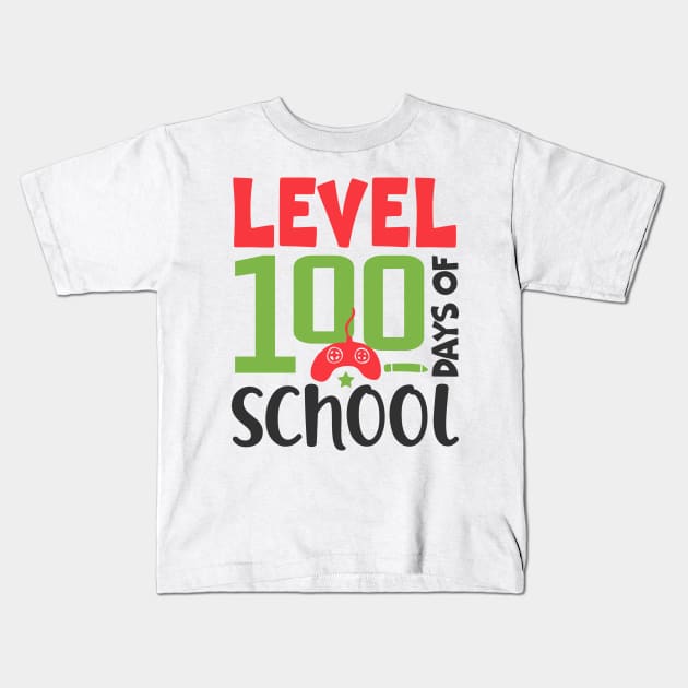 Level 100 Video Gaming 100 days of school boys girls gift Kids T-Shirt by BadDesignCo